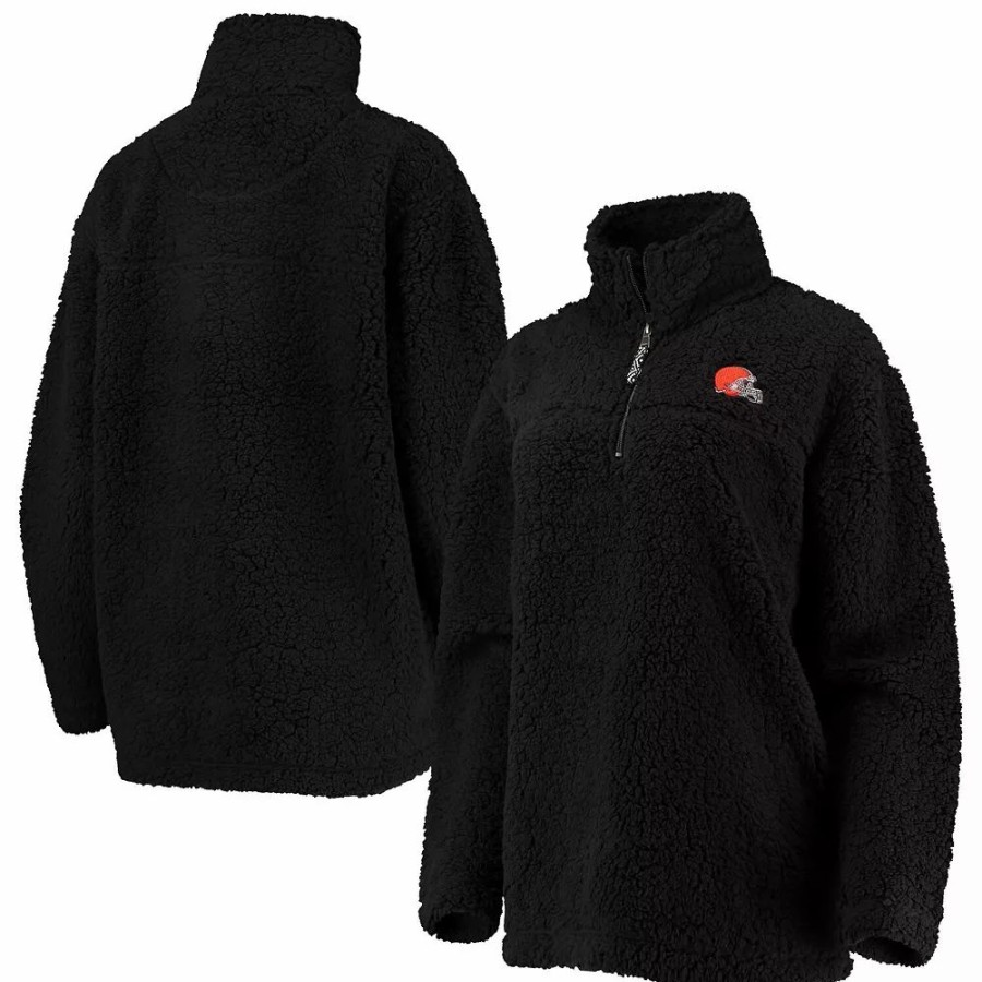 Clothing * | Women'S G-Iii 4Her By Carl Banks Black Cleveland Browns Sherpa Quarter-Zip Jacket