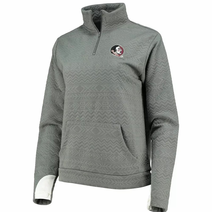 Clothing * | Women'S Gameday Couture Charcoal Florida State Seminoles Embossed Quarter-Zip Jacket