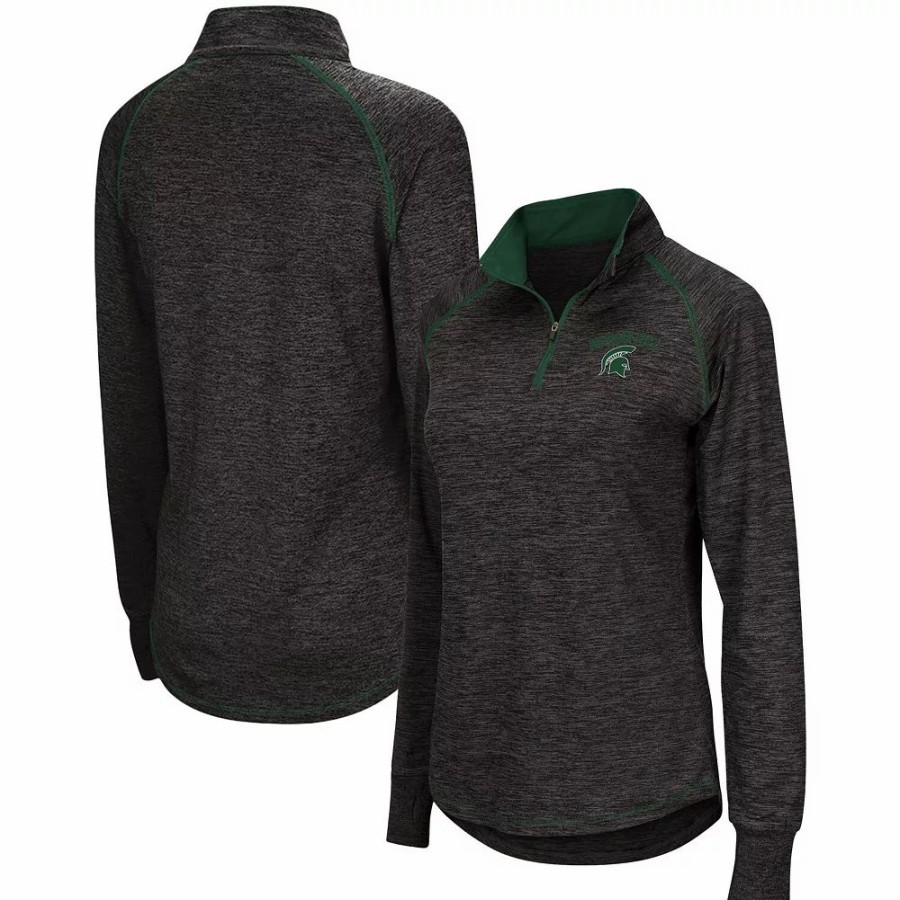 Clothing * | Women'S Colosseum Black Michigan State Spartans Bikram 1/4 Zip Long Sleeve Jacket