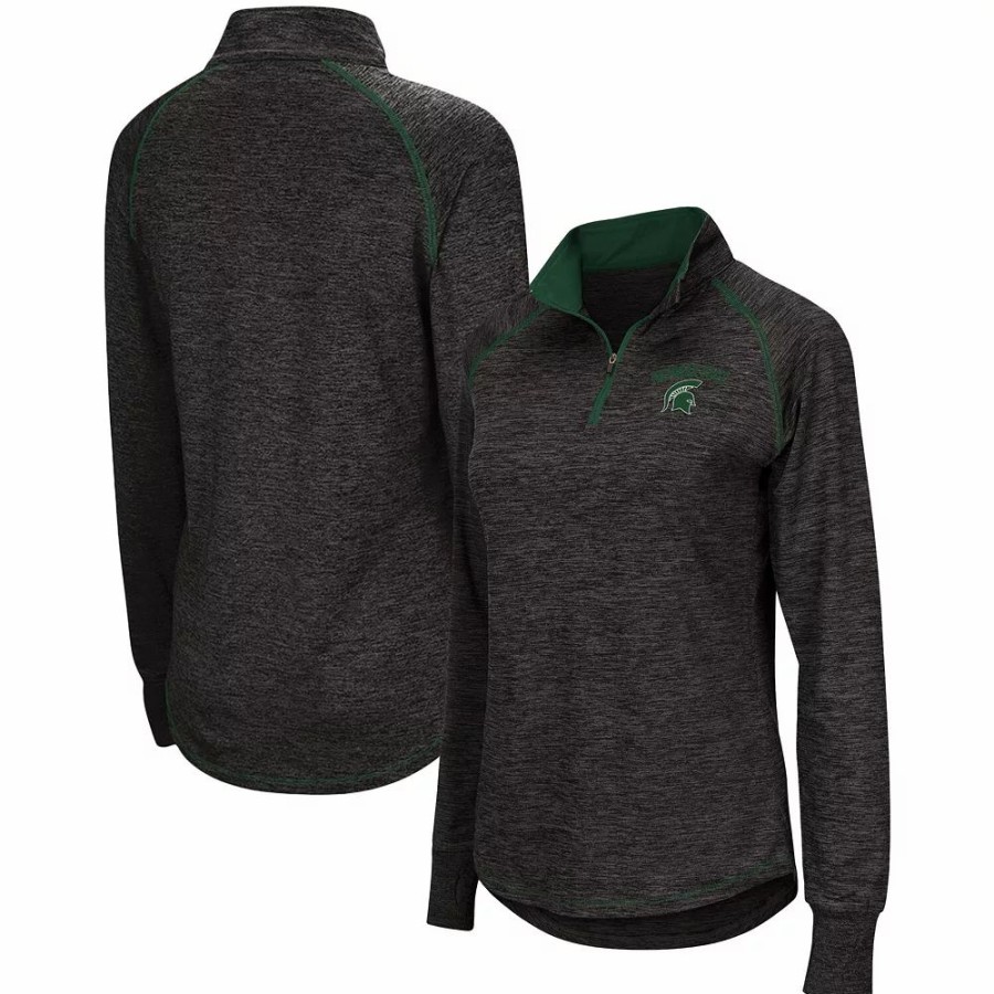 Clothing * | Women'S Colosseum Black Michigan State Spartans Bikram 1/4 Zip Long Sleeve Jacket