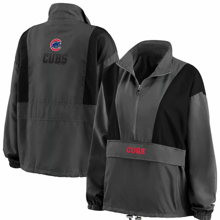 Clothing * | Women'S Wear By Erin Andrews Charcoal Chicago Cubs Packable Half-Zip Jacket