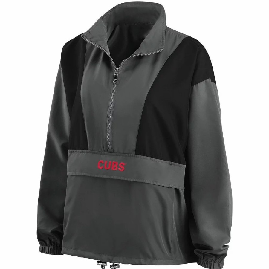 Clothing * | Women'S Wear By Erin Andrews Charcoal Chicago Cubs Packable Half-Zip Jacket