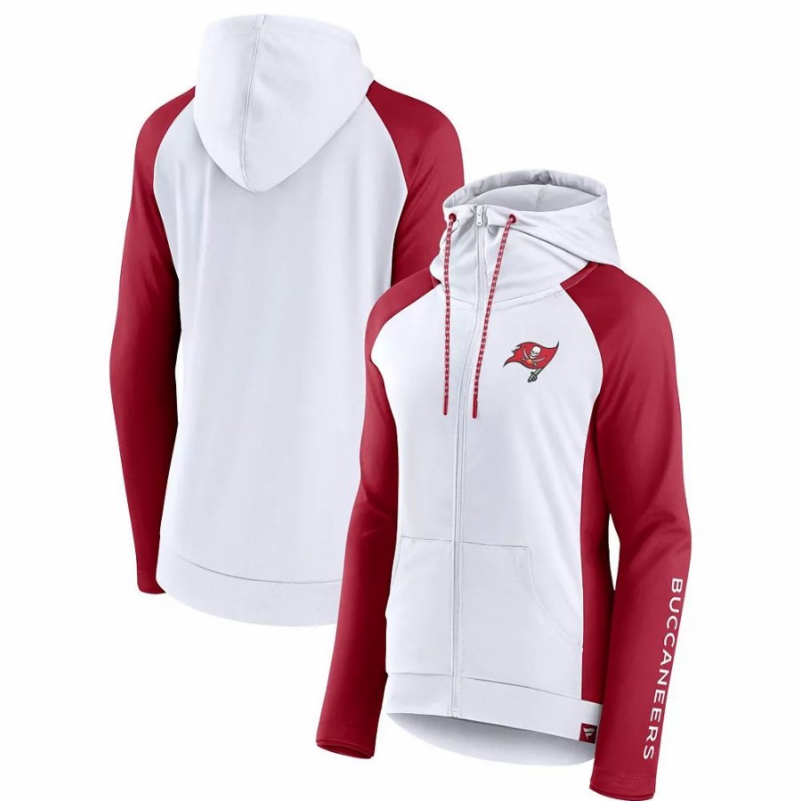 Clothing * | Women'S Fanatics Branded White/Red Tampa Bay Buccaneers End Around Raglan Full-Zip Hoodie