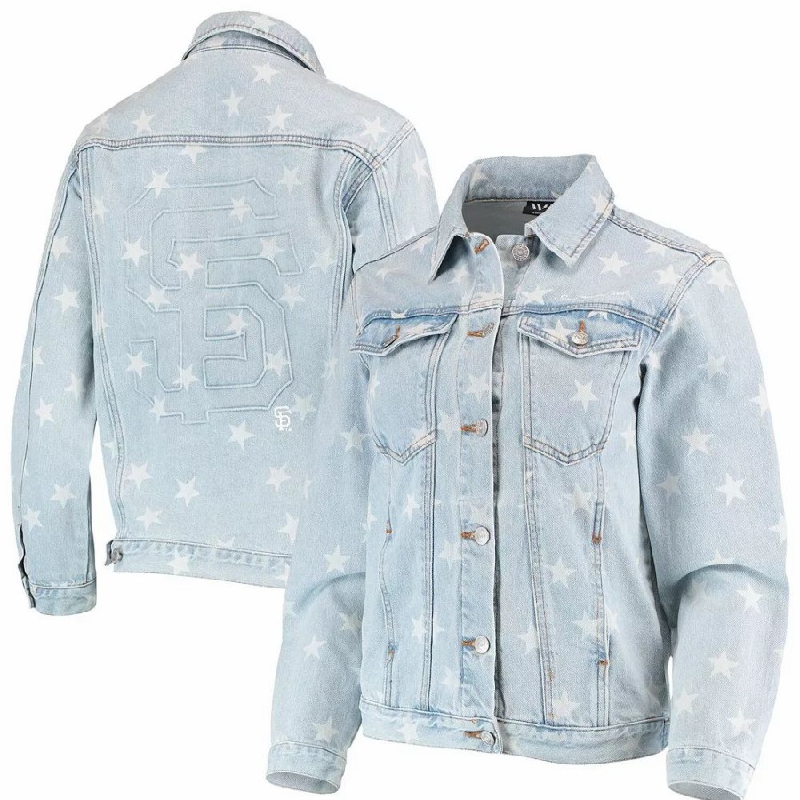 Clothing * | Women'S The Wild Collective San Francisco Giants Allover Print Button-Up Denim Jacket