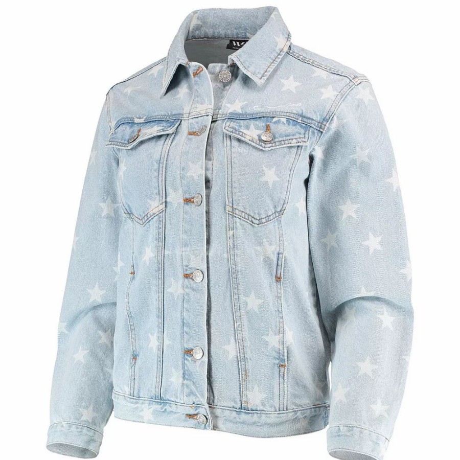 Clothing * | Women'S The Wild Collective San Francisco Giants Allover Print Button-Up Denim Jacket