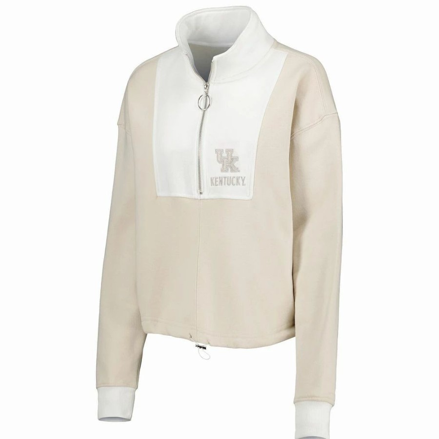 Clothing * | Women'S Gameday Couture Tan/White Kentucky Wildcats Color-Block Quarter-Zip Jacket