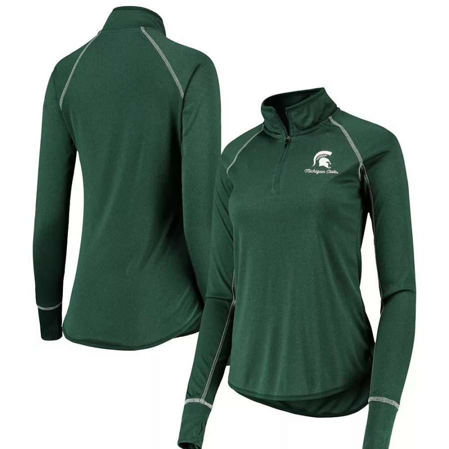 Clothing * | Women'S Colosseum Green Michigan State Spartans Stingray Raglan Quarter-Zip Top