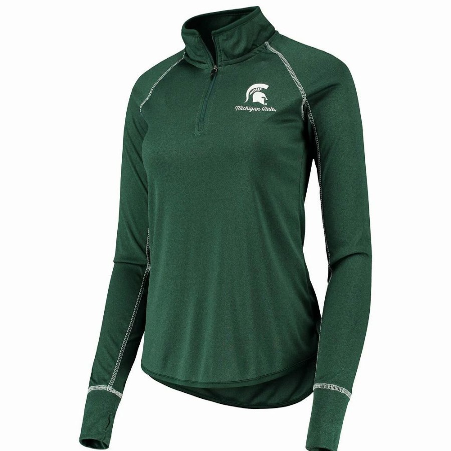 Clothing * | Women'S Colosseum Green Michigan State Spartans Stingray Raglan Quarter-Zip Top