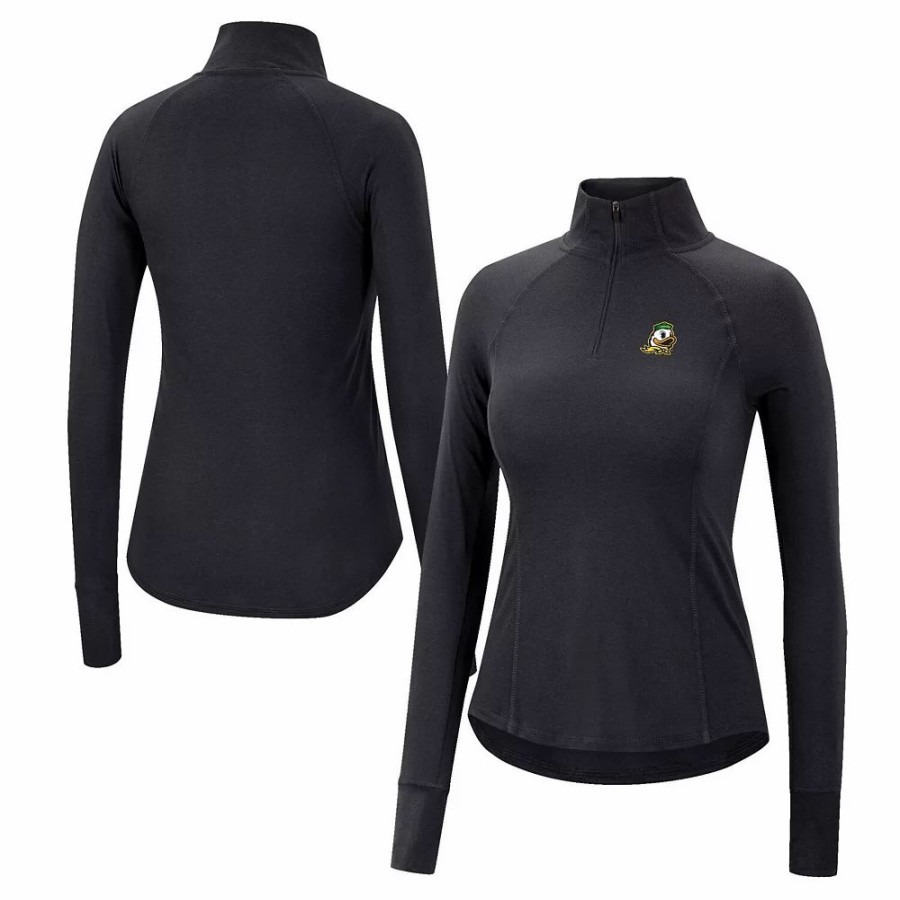 Clothing * | Women'S Colosseum Black Oregon Ducks Core Quinn Raglan Quarter-Zip Top