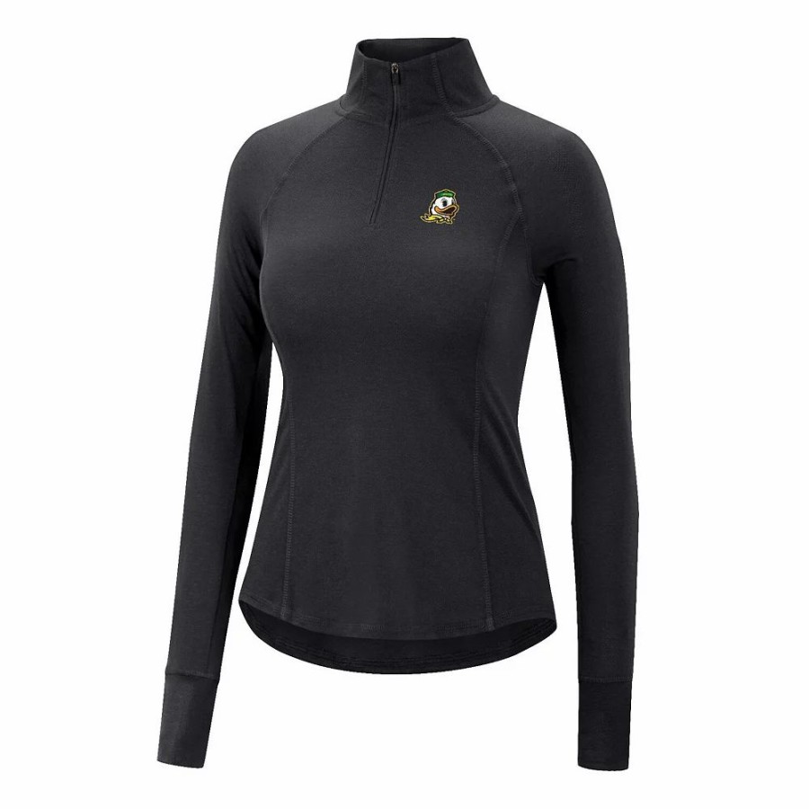 Clothing * | Women'S Colosseum Black Oregon Ducks Core Quinn Raglan Quarter-Zip Top