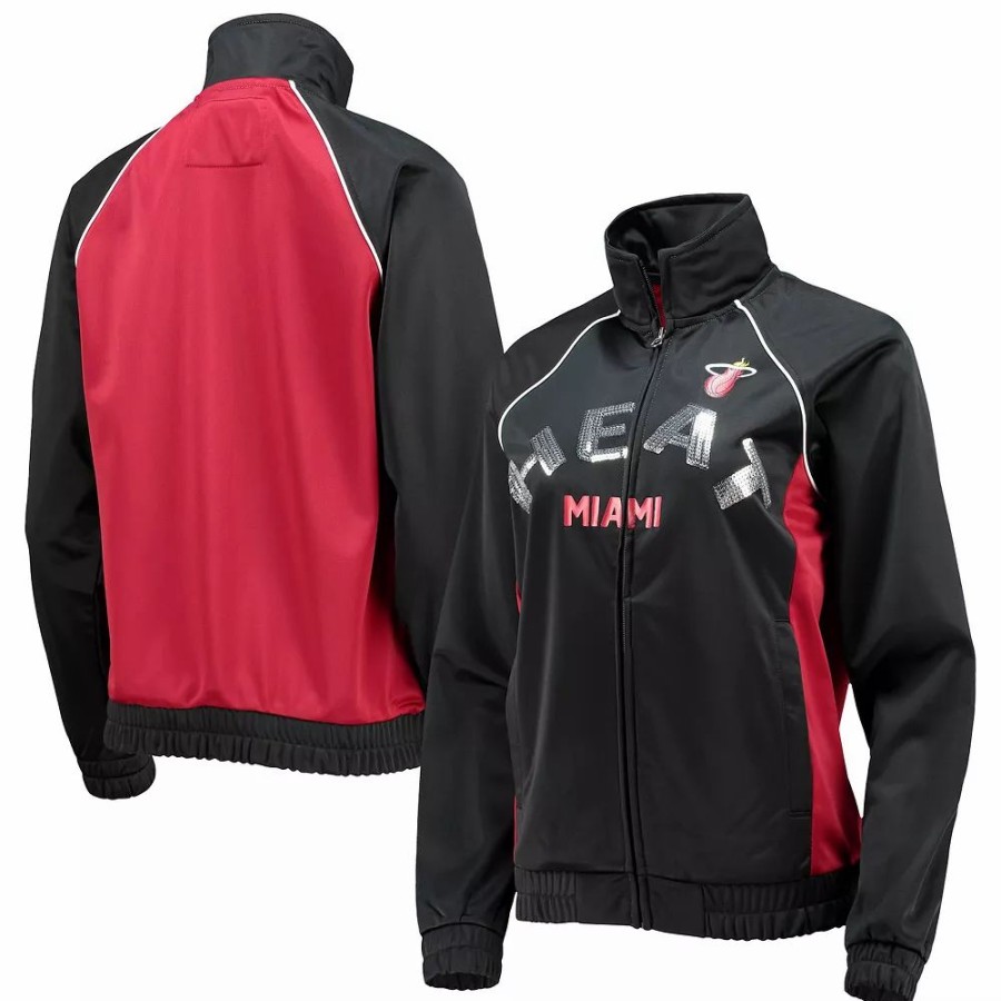 Clothing * | Women'S G-Iii 4Her By Carl Banks Black/Red Miami Heat Backfield Raglan Full-Zip Track Jacket