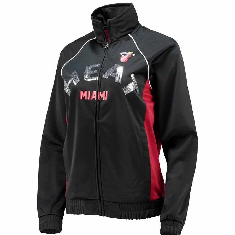 Clothing * | Women'S G-Iii 4Her By Carl Banks Black/Red Miami Heat Backfield Raglan Full-Zip Track Jacket