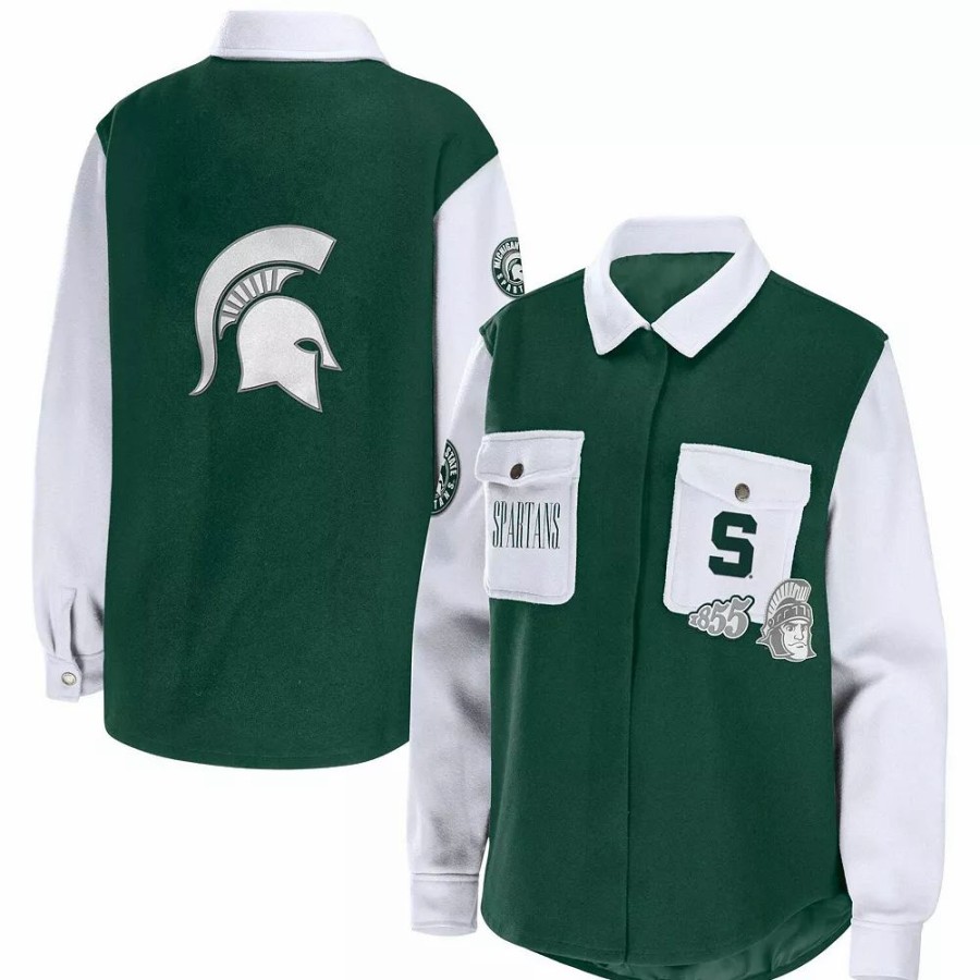 Clothing * | Women'S Wear By Erin Andrews Hunter Green Michigan State Spartans Button-Up Shirt Jacket