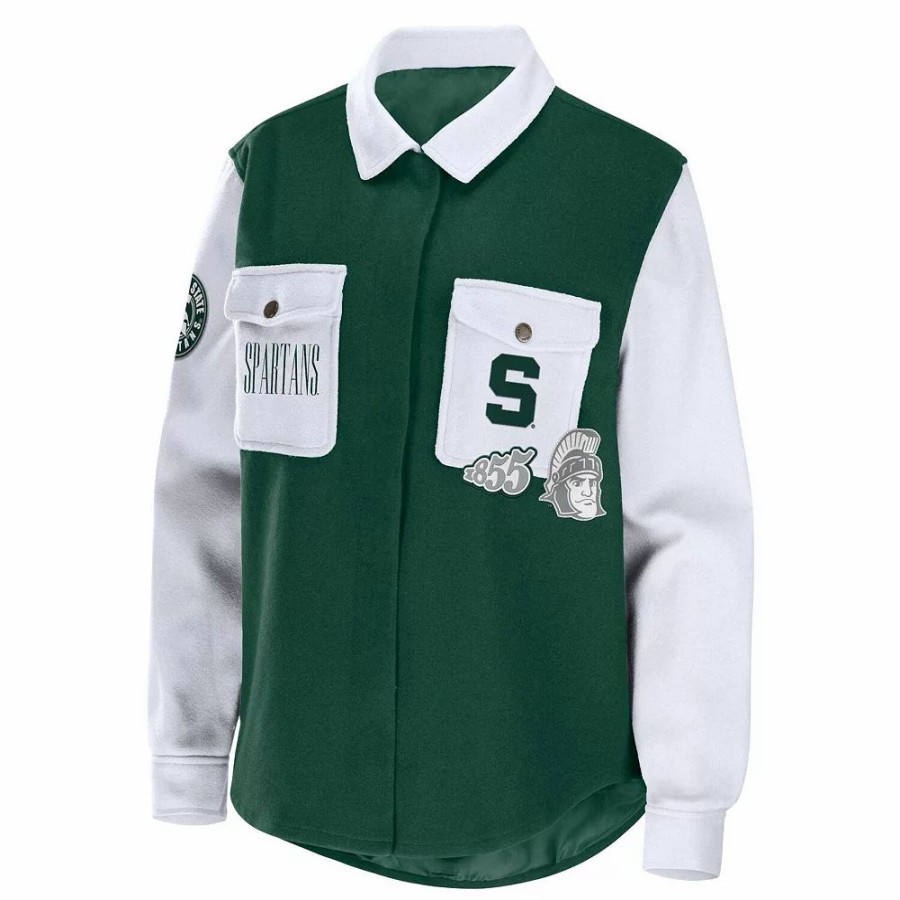 Clothing * | Women'S Wear By Erin Andrews Hunter Green Michigan State Spartans Button-Up Shirt Jacket