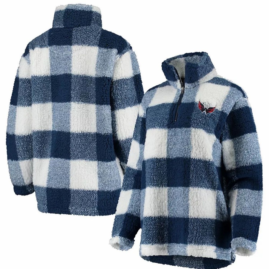 Clothing * | Women'S G-Iii 4Her By Carl Banks Navy/White Washington Capitals Plaid Sherpa Quarter-Zip Jacket