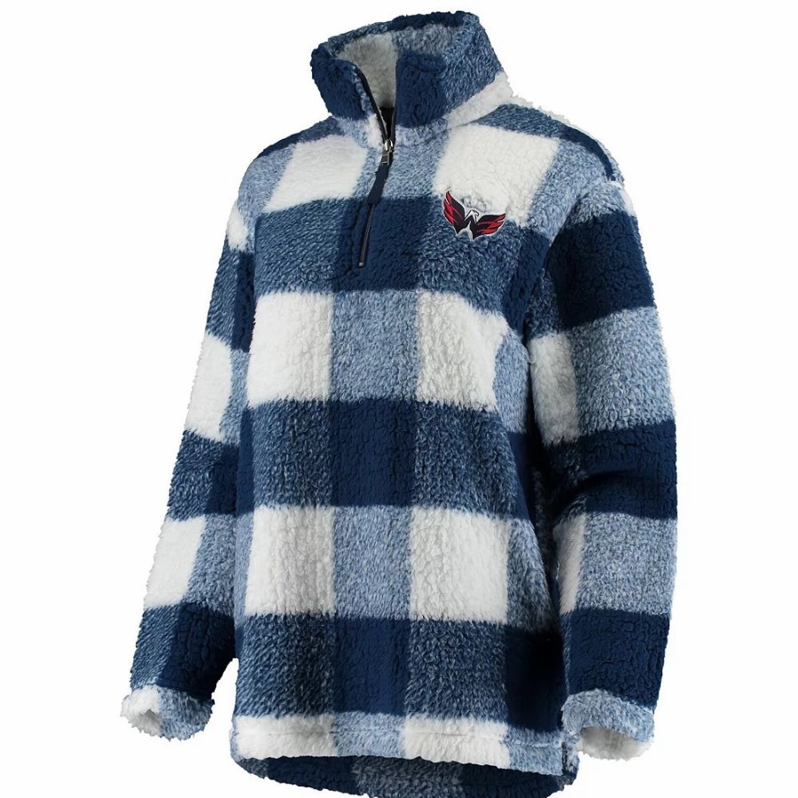 Clothing * | Women'S G-Iii 4Her By Carl Banks Navy/White Washington Capitals Plaid Sherpa Quarter-Zip Jacket