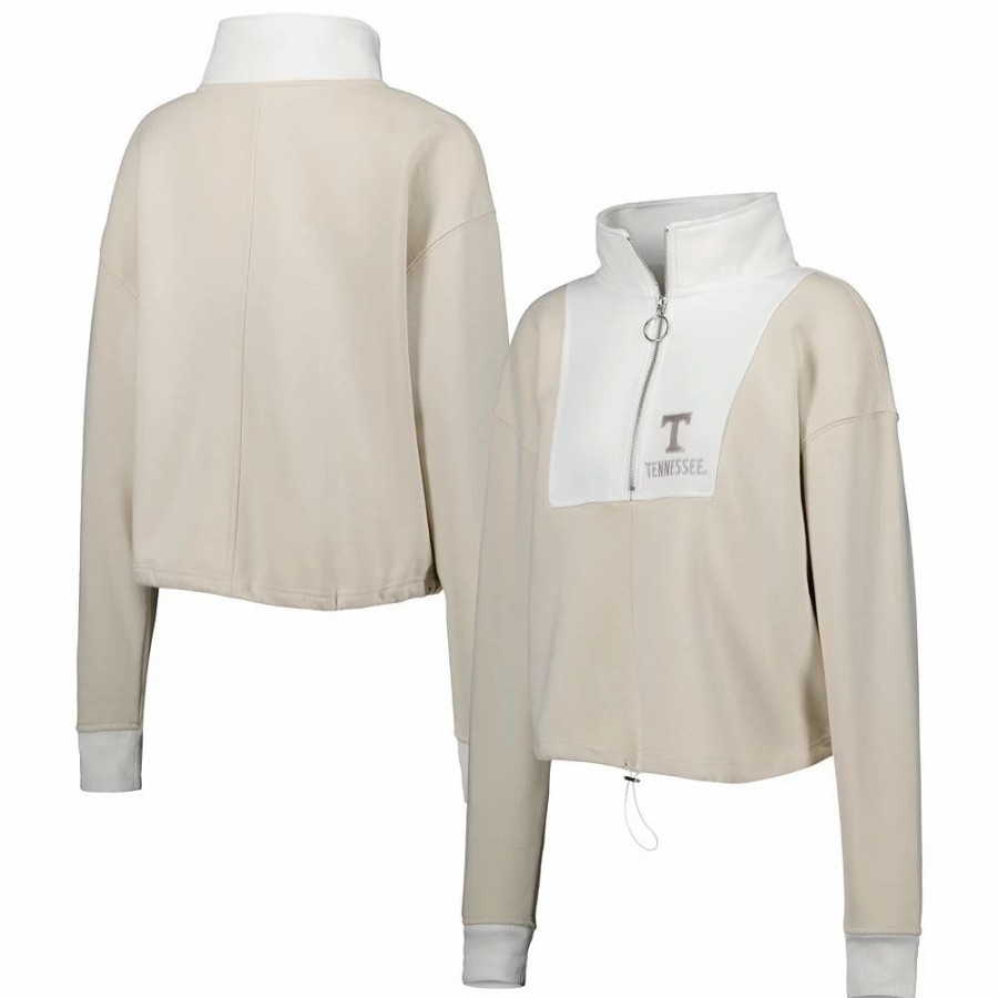 Clothing * | Women'S Gameday Couture Tan/White Tennessee Volunteers Color-Block Quarter-Zip Jacket