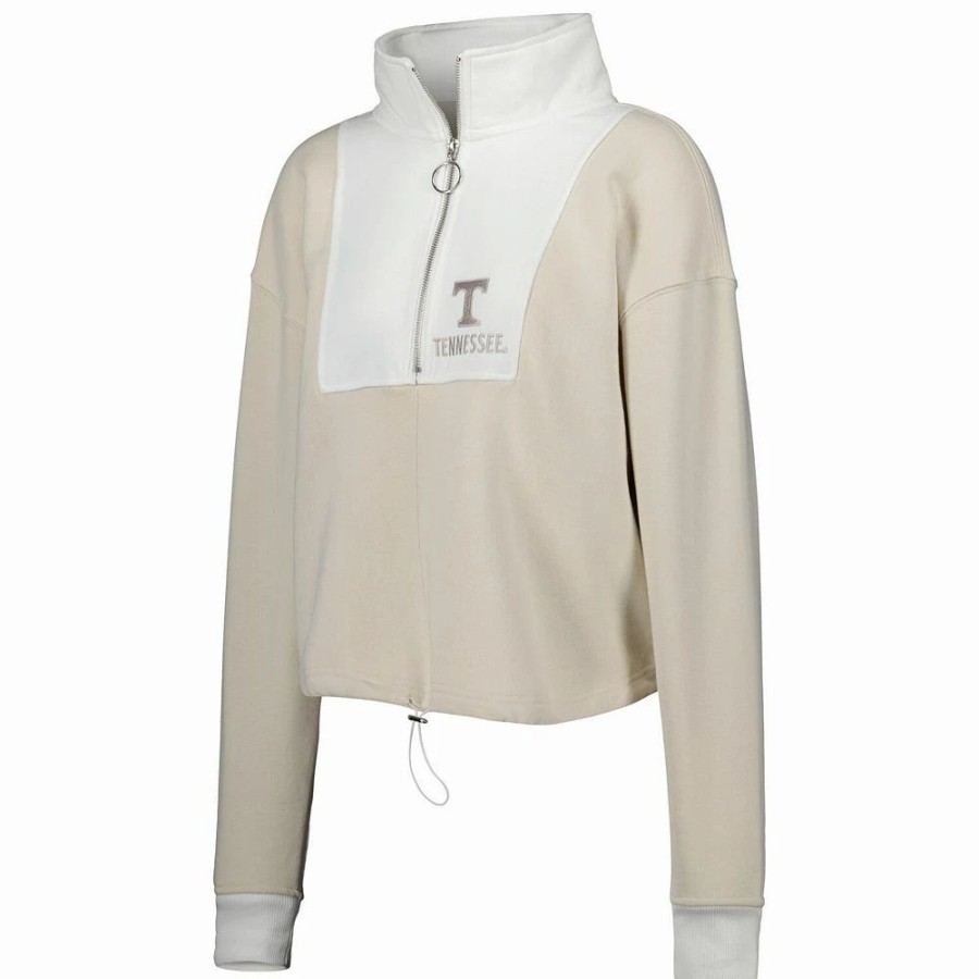 Clothing * | Women'S Gameday Couture Tan/White Tennessee Volunteers Color-Block Quarter-Zip Jacket