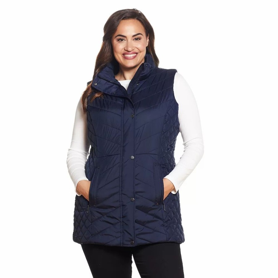 Clothing * | Plus Size Weathercast Quilted Long Puffer Vest