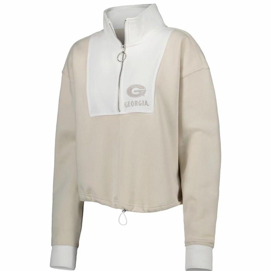 Clothing * | Women'S Gameday Couture Tan/White Georgia Bulldogs Color-Block Quarter-Zip Jacket