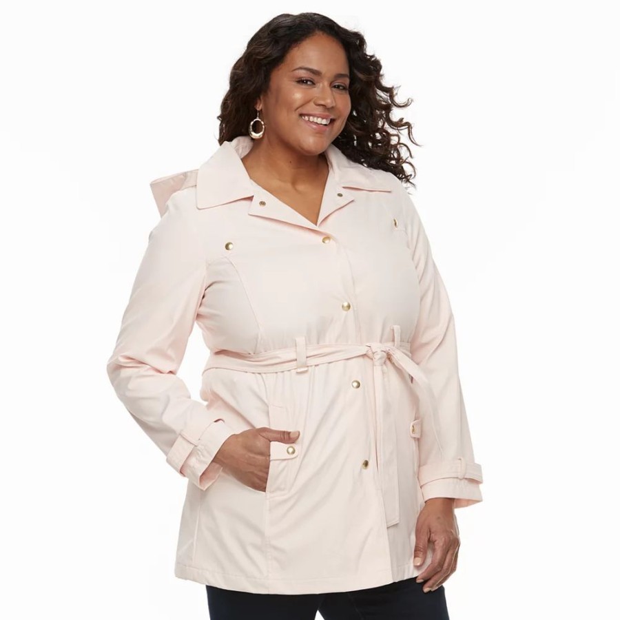 Clothing * | Plus Size Weathercast Hooded Bonded Trench Coat Blush