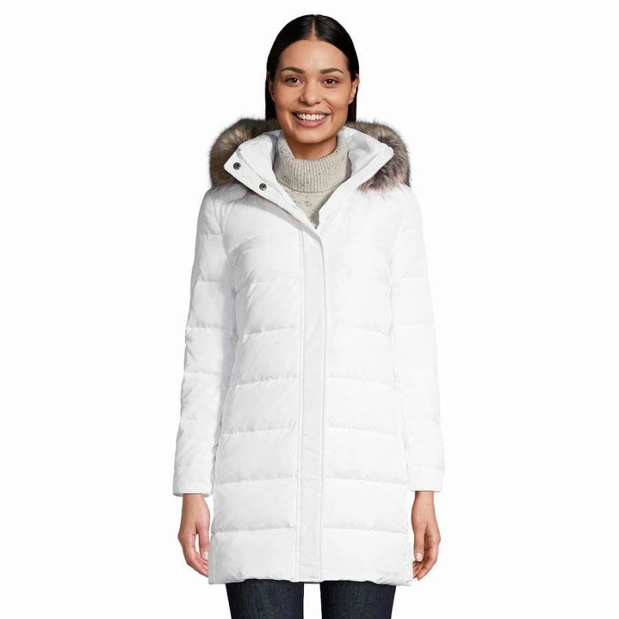 Clothing * | Women'S Lands' End Faux-Fur Hood Long Down Winter Coat