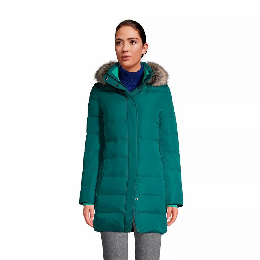 Clothing * | Women'S Lands' End Faux-Fur Hood Long Down Winter Coat