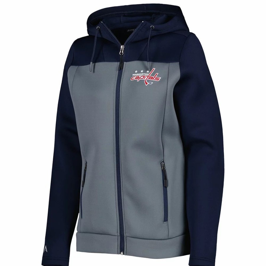 Clothing * | Women'S Antigua Navy/Gray Washington Capitals Protect Full-Zip Jacket