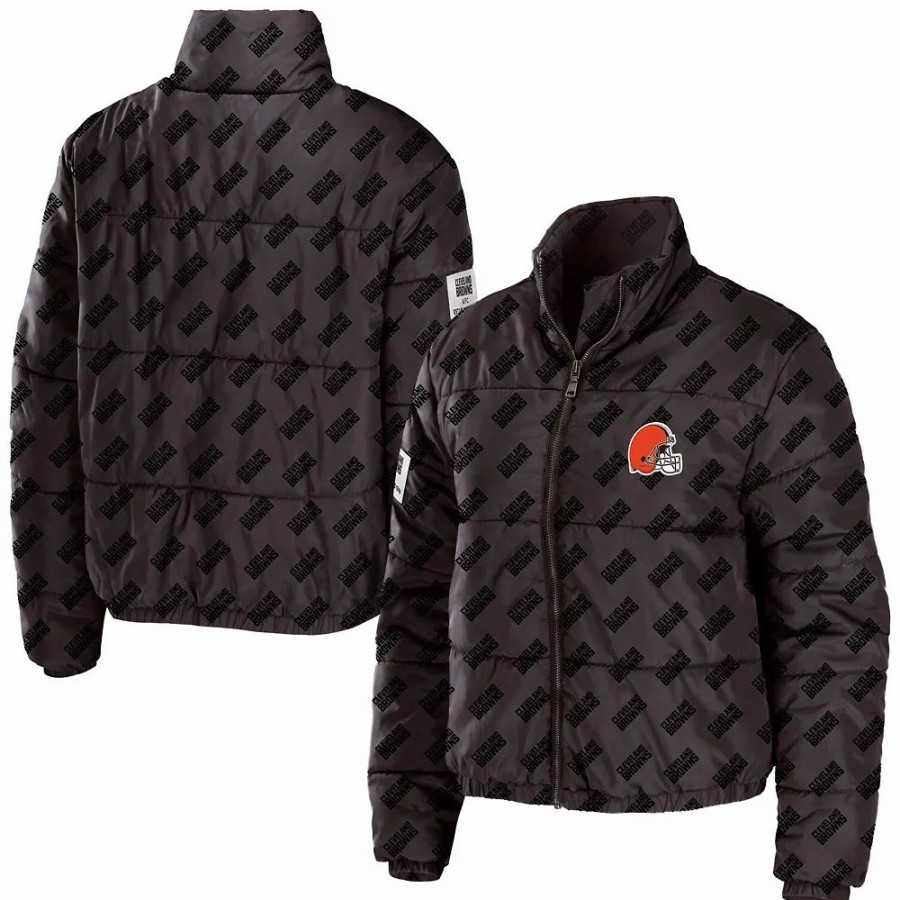 Clothing * | Women'S Wear By Erin Andrews Brown Cleveland Browns Puffer Full-Zip Jacket