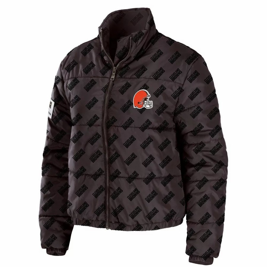 Clothing * | Women'S Wear By Erin Andrews Brown Cleveland Browns Puffer Full-Zip Jacket