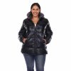 Clothing * | Plus Size White Mark Metallic Puffer Coat With Hoodie