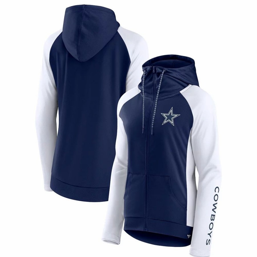 Clothing * | Women'S Fanatics Branded White/Navy Dallas Cowboys End Around Raglan Full-Zip Hoodie