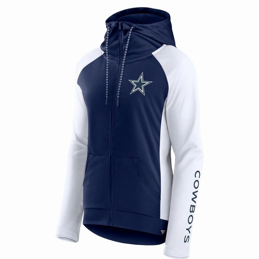 Clothing * | Women'S Fanatics Branded White/Navy Dallas Cowboys End Around Raglan Full-Zip Hoodie