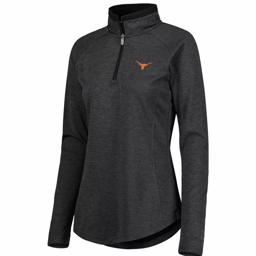 Clothing * | Women'S Champion Heathered Black Texas Longhorns Core Raglan Quarter-Zip Jacket