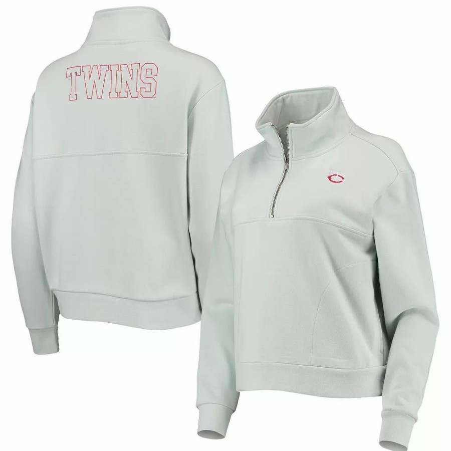 Clothing * | Women'S The Wild Collective Light Blue Minnesota Twins Two-Hit Quarter-Zip Pullover Top