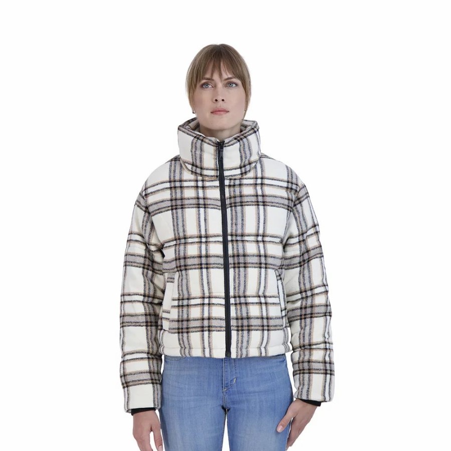 Clothing * | Juniors' Sebby Plaid Faux-Wool Puffer Jacket