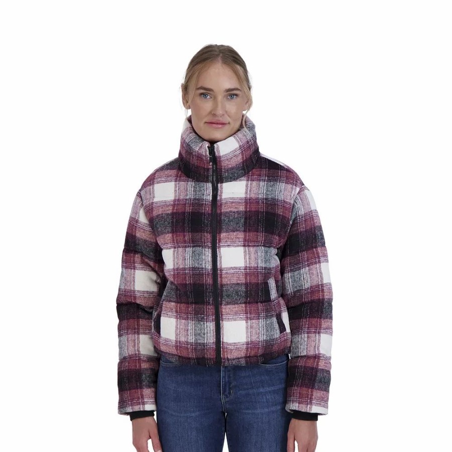 Clothing * | Juniors' Sebby Plaid Faux-Wool Puffer Jacket