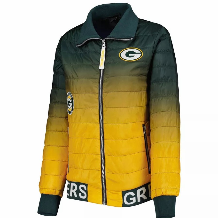 Clothing * | Women'S The Wild Collective Green/Gold Green Bay Packers Color Block Full-Zip Puffer Jacket