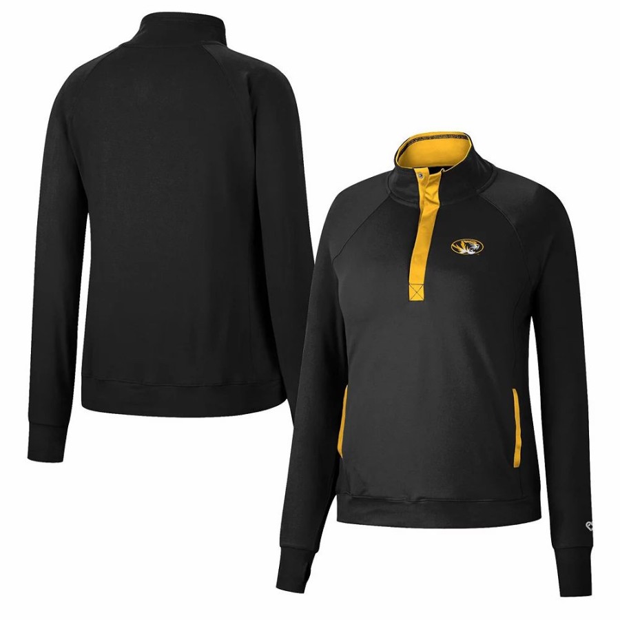 Clothing * | Women'S Colosseum Black Missouri Tigers Kipling Raglan Quarter-Snap Top