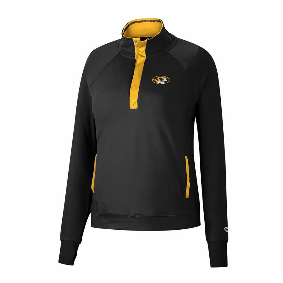 Clothing * | Women'S Colosseum Black Missouri Tigers Kipling Raglan Quarter-Snap Top