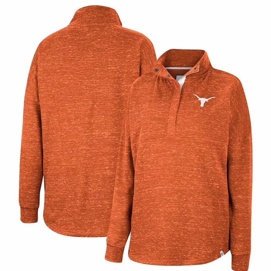 Clothing * | Women'S Colosseum Texas Orange Texas Longhorns Natalie Speckled Quarter-Snap Top