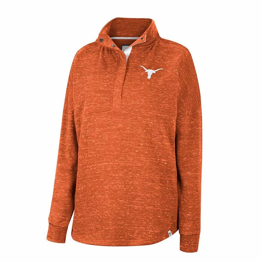 Clothing * | Women'S Colosseum Texas Orange Texas Longhorns Natalie Speckled Quarter-Snap Top