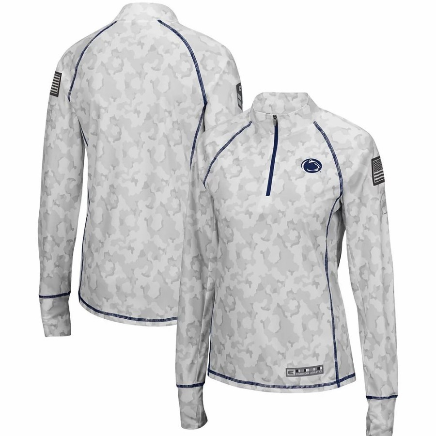 Clothing * | Women'S Colosseum White Penn State Nittany Lions Oht Military Appreciation Officer Arctic Camo 1/4-Zip Jacket