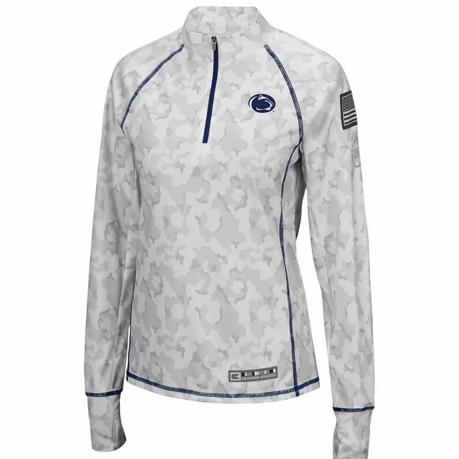 Clothing * | Women'S Colosseum White Penn State Nittany Lions Oht Military Appreciation Officer Arctic Camo 1/4-Zip Jacket