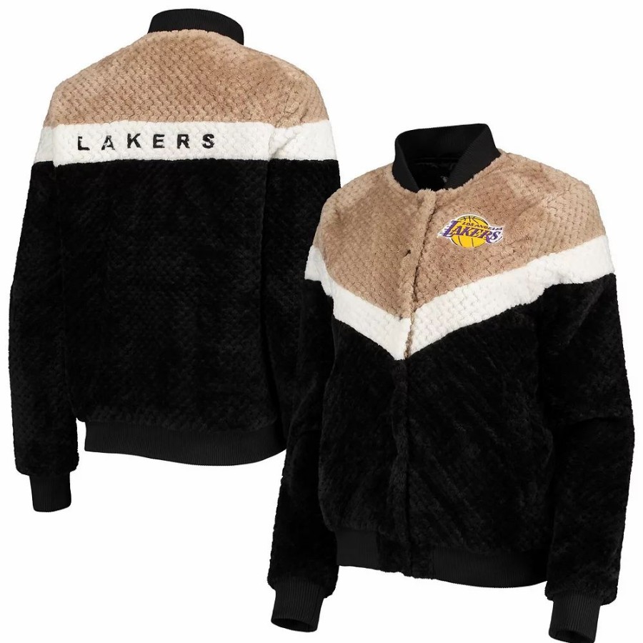 Clothing * | Women'S G-Iii 4Her By Carl Banks Black/Tan Los Angeles Lakers Riot Squad Sherpa Full-Snap Jacket