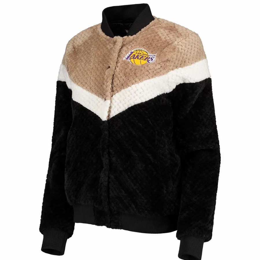 Clothing * | Women'S G-Iii 4Her By Carl Banks Black/Tan Los Angeles Lakers Riot Squad Sherpa Full-Snap Jacket