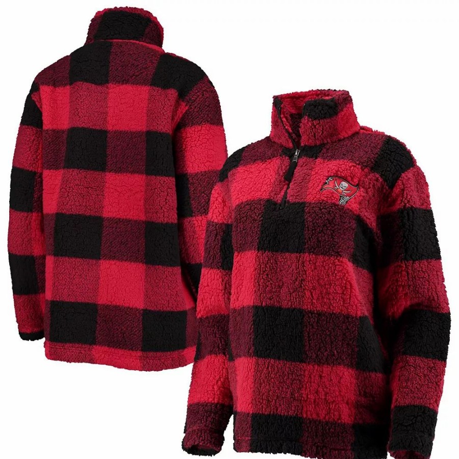 Clothing * | Women'S G-Iii 4Her By Carl Banks Red Tampa Bay Buccaneers Sherpa Plaid Quarter-Zip Jacket