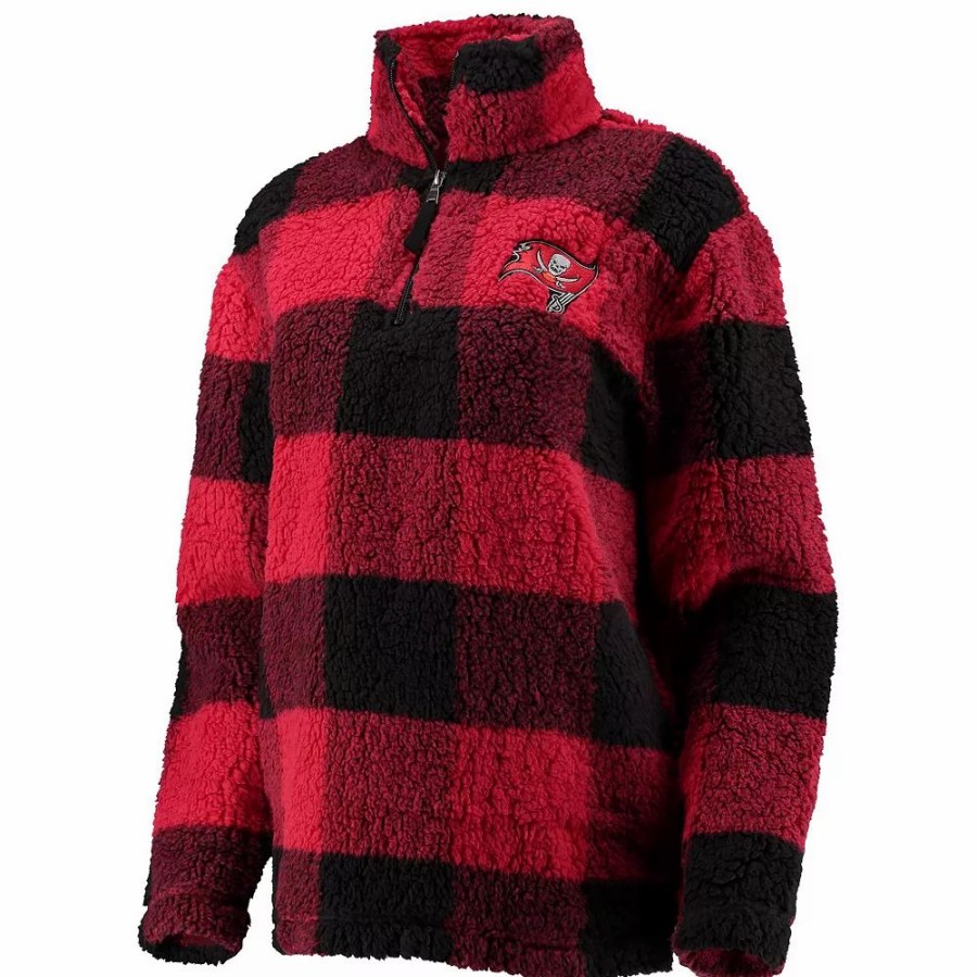 Clothing * | Women'S G-Iii 4Her By Carl Banks Red Tampa Bay Buccaneers Sherpa Plaid Quarter-Zip Jacket