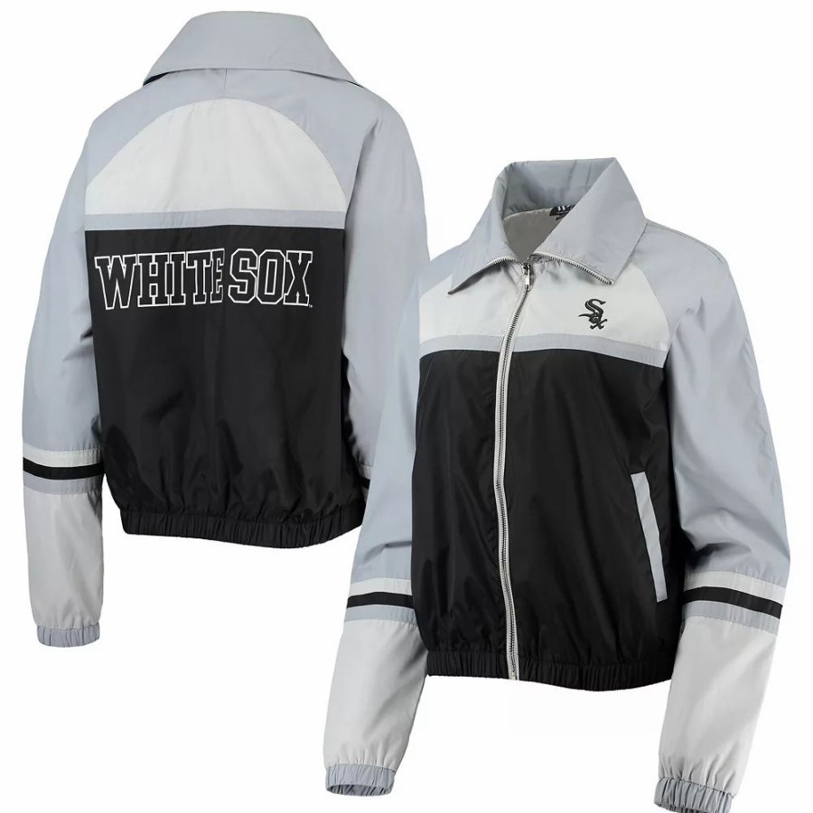 Clothing * | Women'S The Wild Collective Black Chicago White Sox Colorblock Track Raglan Full-Zip Jacket