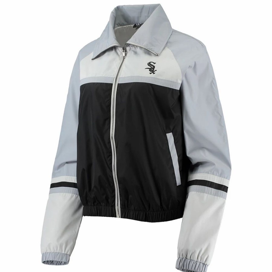 Clothing * | Women'S The Wild Collective Black Chicago White Sox Colorblock Track Raglan Full-Zip Jacket